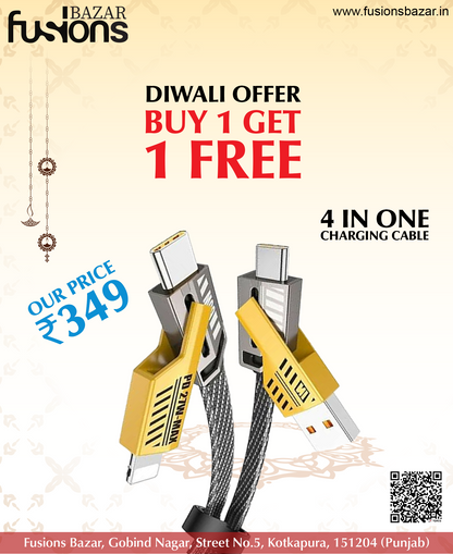 65W 4-in-1 Charging Cable – Fast Charge | Type-C, Lightning, Thunderbolt | Sleek & Durable