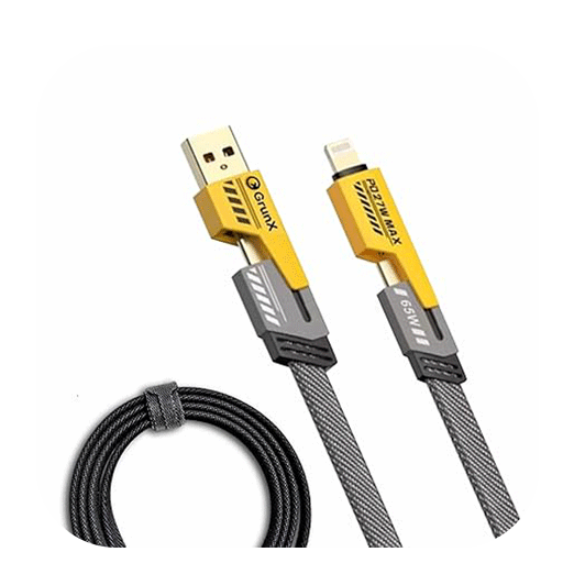 65W 4-in-1 Charging Cable – Fast Charge | Type-C, Lightning, Thunderbolt | Sleek & Durable