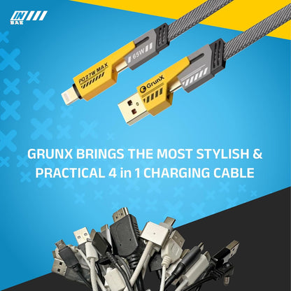 65W 4-in-1 Charging Cable – Fast Charge | Type-C, Lightning, Thunderbolt | Sleek & Durable