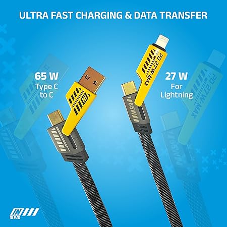 65W 4-in-1 Charging Cable – Fast Charge | Type-C, Lightning, Thunderbolt | Sleek & Durable