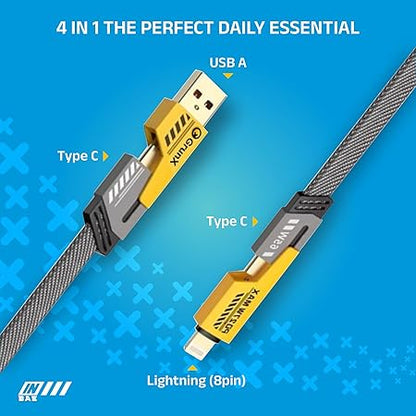 65W 4-in-1 Charging Cable – Fast Charge | Type-C, Lightning, Thunderbolt | Sleek & Durable